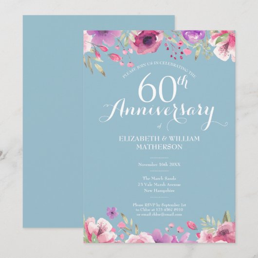 60e Diamond Wedding Jubileum Country Floral Kaart (Voorkant / Achterkant)