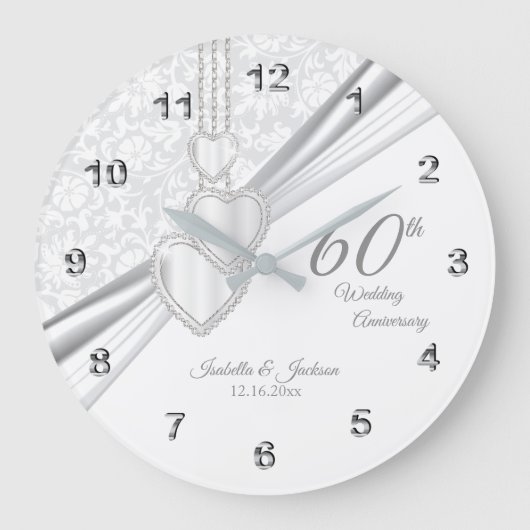 60e Diamond Wedding Jubileum Design on White Grote Klok (Voorkant)