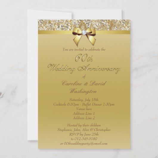 60e Diamond Wedding Jubileum Faux Sequins Bow Kaart (Achterkant)