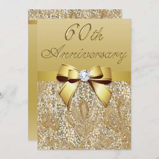 60e Diamond Wedding Jubileum Faux Sequins Bow Kaart (Voorkant / Achterkant)