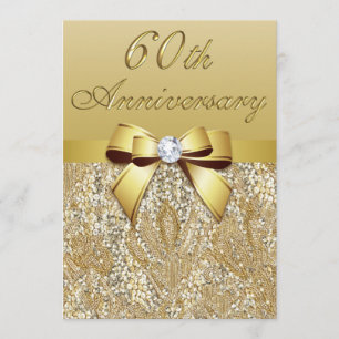 60e Diamond Wedding Jubileum Faux Sequins Bow Kaart