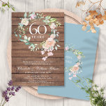 60e Diamond Wedding Jubileum Floral Rustic Kaart<br><div class="desc">Deze elegante uitnodiging voor het 60e/75e trouwfeest met waterverf florale groenery rozen garland op een rustige houten achtergrond kan worden gepersonaliseerd met uw speciale details over diamanten of platina's. Op de achterzijde staat een bijpassende bloemige tuin die je jubileumdata in elegante witte tekst op een diamantblauwe achtergrond plaatst. Ontworpen door:...</div>