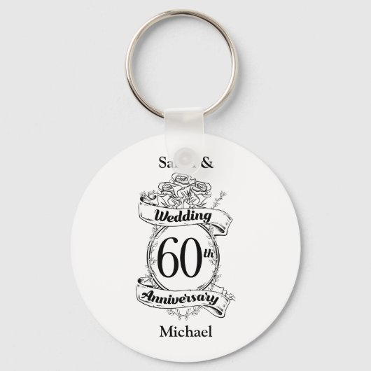 60e Diamond Wedding Jubileum Flowers Sleutelhanger (Voorkant)