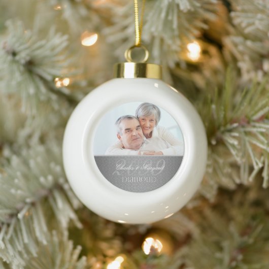 60e Diamond Wedding Jubileum foto Keramische Bal Ornament (Boom)