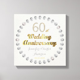60e Diamond Wedding Jubileum Gold Typografie Canvas Afdruk