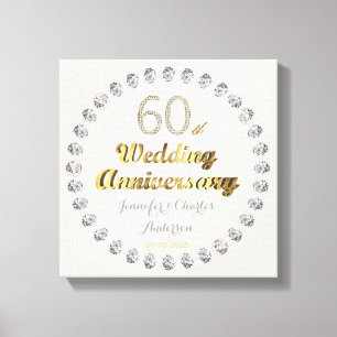 60e Diamond Wedding Jubileum Gold Typografie Canvas Afdruk