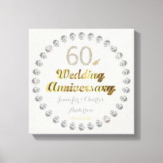 60e Diamond Wedding Jubileum Gold Typografie Canvas Afdruk (Voorkant)