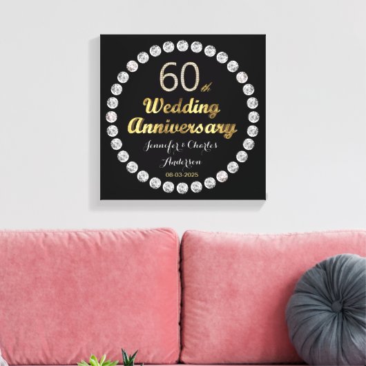 60e Diamond Wedding Jubileum Gold Typografie Canvas Afdruk (Insitu (Woonkamer))