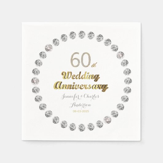 60e Diamond Wedding Jubileum Gold Typografie Servet (Voorkant)