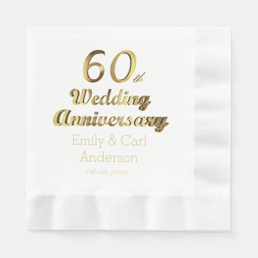 60e Diamond Wedding Jubileum Gold Typografie Servetten (Voorkant)
