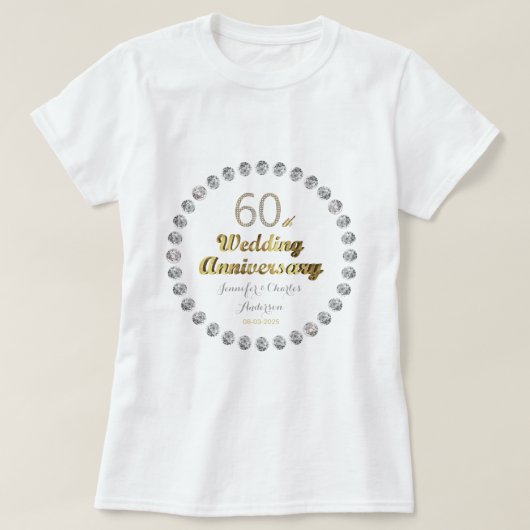 60e Diamond Wedding Jubileum Gold Typografie T-shirt (Design voorkant)