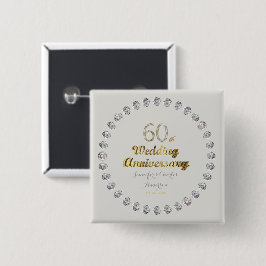 60e Diamond Wedding Jubileum Gold Typografie Vierkante Button 5,1 Cm