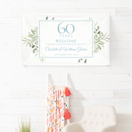 60e Diamond Wedding Jubileum Greenery Welkom Spandoek (Insitu)