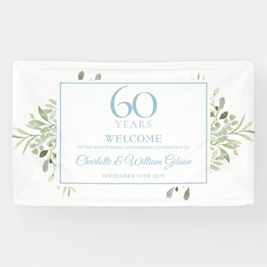 60e Diamond Wedding Jubileum Greenery Welkom Spandoek (Horizontaal)