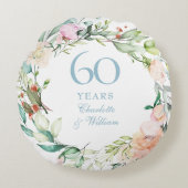 60e Diamond Wedding Jubileum Rozen Garland Rond Kussen (Voorkant)