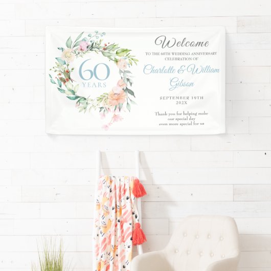 60e Diamond Wedding Jubileum Rozen Welkom Spandoek (Insitu)