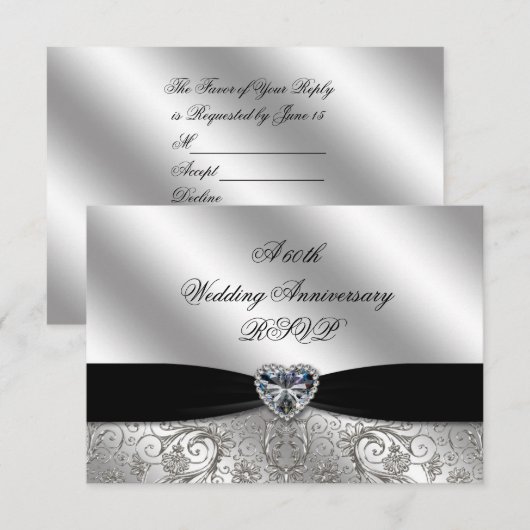 60e Diamond Wedding Jubileum RSVP Kaartje (Voorkant / Achterkant)