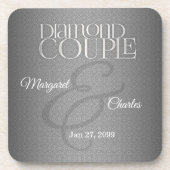 60e Diamond Wedding Jubileum Silver Damask Onderzetter (Voorkant)