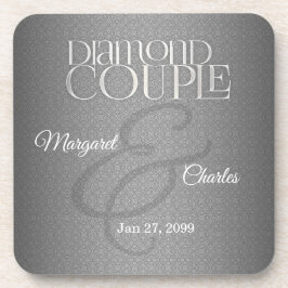 60e Diamond Wedding Jubileum Silver Damask Onderzetter