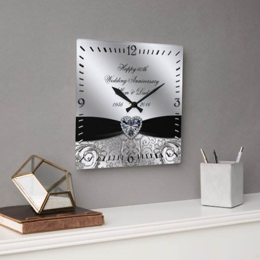60e Diamond Wedding Jubileum Square Wall klok (Kantoor)