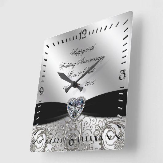 60e Diamond Wedding Jubileum Square Wall klok (Hoek)