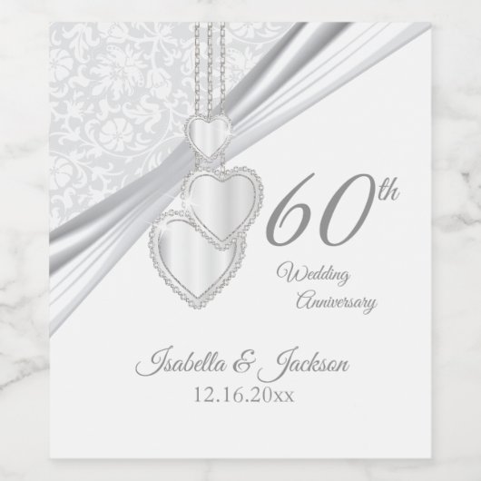 60e Diamond Wedding Jubileum Wijn Etiket (Enkel label)