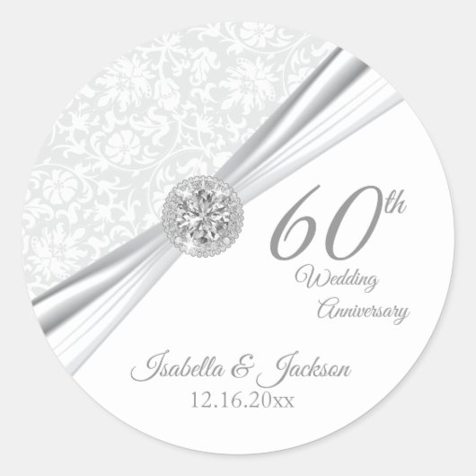 60e Diamond White Wedding Jubileum Ronde Sticker (Voorkant)