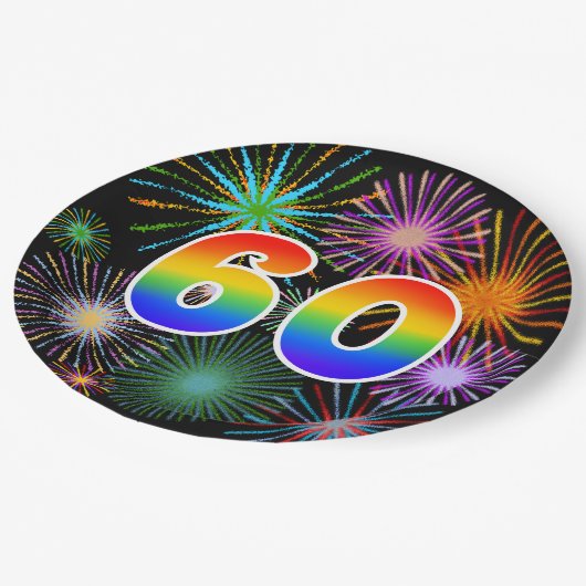 60e Evenement - Leuk, Kleurrijk, Vet, Regenboog 60 Papieren Bordje (Gekanteld)