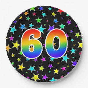 60e evenement: vet, leuk, kleurrijke regenboog 60 papieren bordje