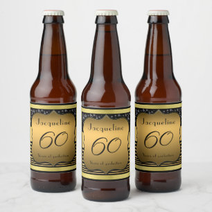 60e flesje van de geboorte, zwart en goudbier bier etiket