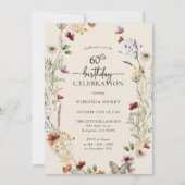 60e Floral Birthday Invitation Kaart (Voorkant)