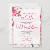 60e Floral Pink Elegant Foto Monogram Birthday Kaart (Achterkant)