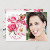 60e Floral Pink Elegant Foto Monogram Birthday Kaart (Voorkant / Achterkant)