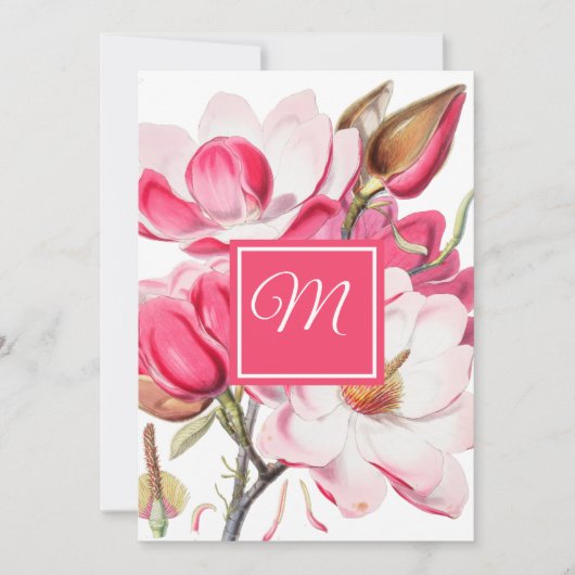 60e Floral Pink Elegant Monogram Birthday Kaart (Voorkant)