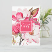 60e Floral Pink Elegant Monogram Birthday Kaart (Staand voorkant)