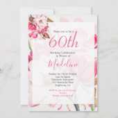60e Floral Pink Spring Elegant Foto Birthday Kaart (Achterkant)
