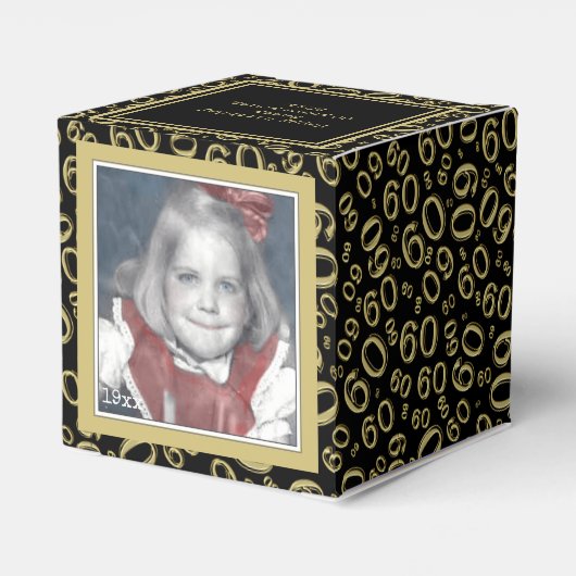 60e foto aandenken - zwart/goud nummer patroon bedankdoosjes (Achterkant)