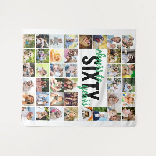 60e geboorte-kaas tot 60 jaar 40 Foto-collage Wandkleed (Voorkant (horizontaal))