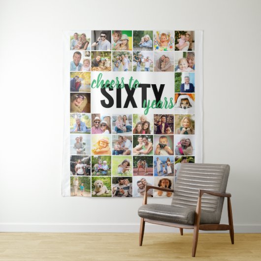 60e geboorte-kaas tot 60 jaar 40 Foto-collage Wandkleed (In situ)