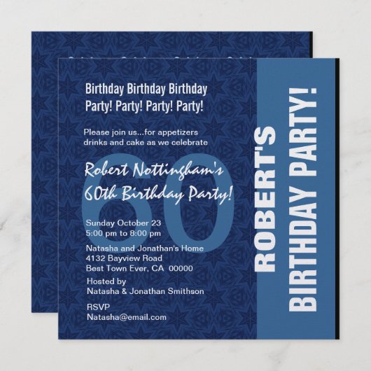 60e geboorte Modern Pattern in Hues of Blue W331 Kaart (Voorkant / Achterkant)