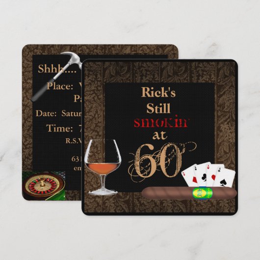 60e geboortecigars, Poker and INVITATIONS Kaart (Voorkant / Achterkant)