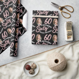 60e geboortedag 60e foto, roos roze cadeaupapier