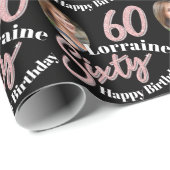 60e geboortedag 60e foto, roos roze cadeaupapier (Rol Hoek)