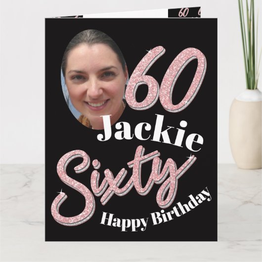 60e geboortedag 60e foto, roos roze kaart (Voorkant)