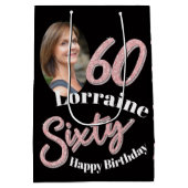 60e geboortedag 60e foto, roos roze medium cadeauzakje (Achterkant)