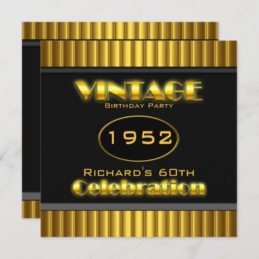  60e Geel Zwart Goud 60-jarige Partij Kaart (Voorkant / Achterkant)