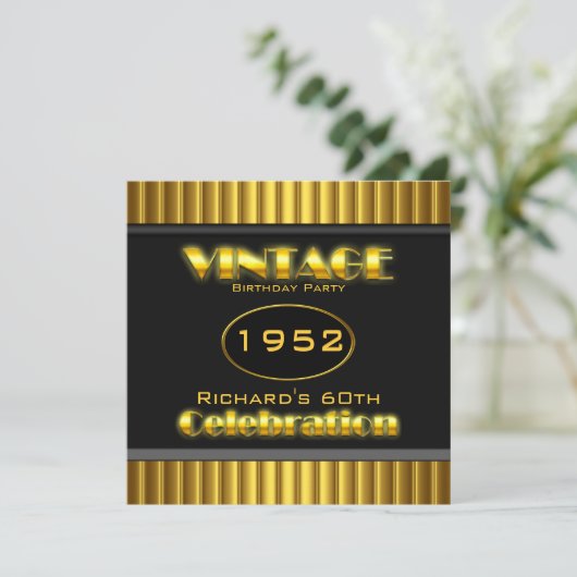 60e Geel Zwart Goud 60-jarige Partij Kaart (Staand voorkant)