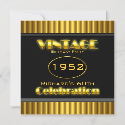 60e Geel Zwart Goud 60-jarige Partij Kaart (Voorkant)