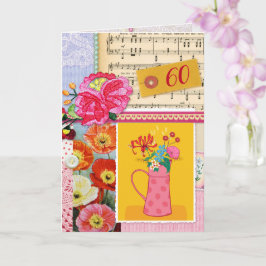 60e Gelukkige Verjaardag Collage Bloemen kunst pla Kaart
