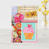 60e Gelukkige Verjaardag Collage plakboek cupcake Kaart (Gele Bloem)